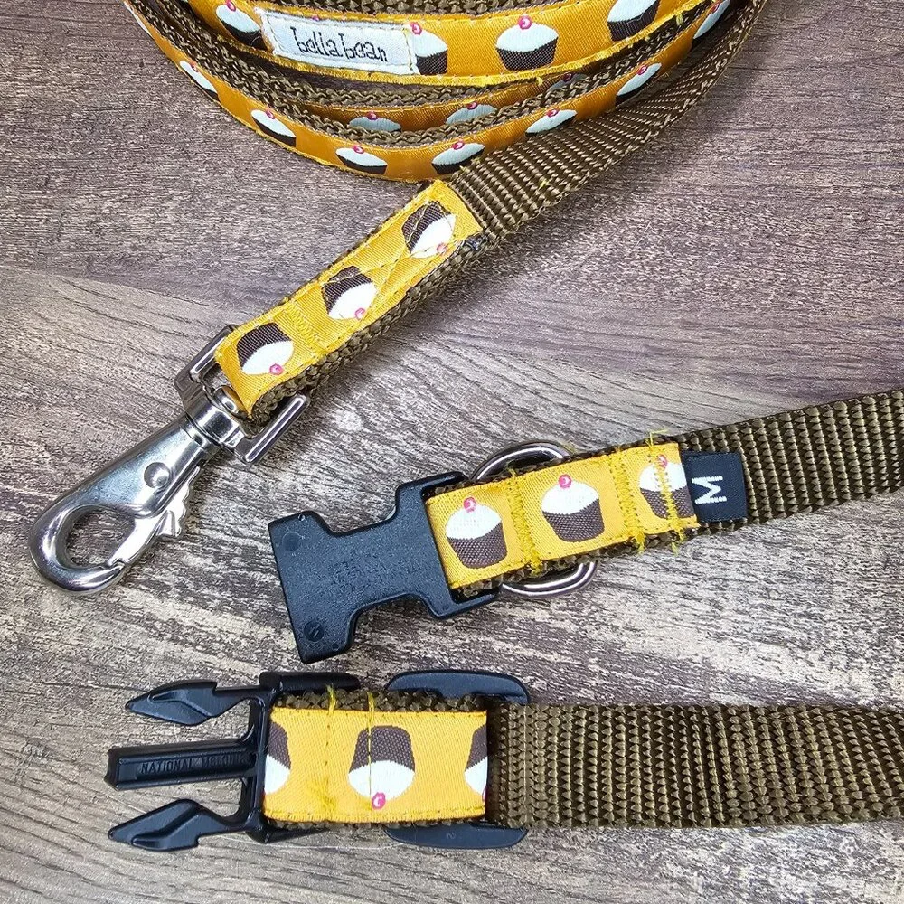 Bella Bean Cupcakes Leash 5’ & Collar M (25-63 lbs) Set in Spiced Orange